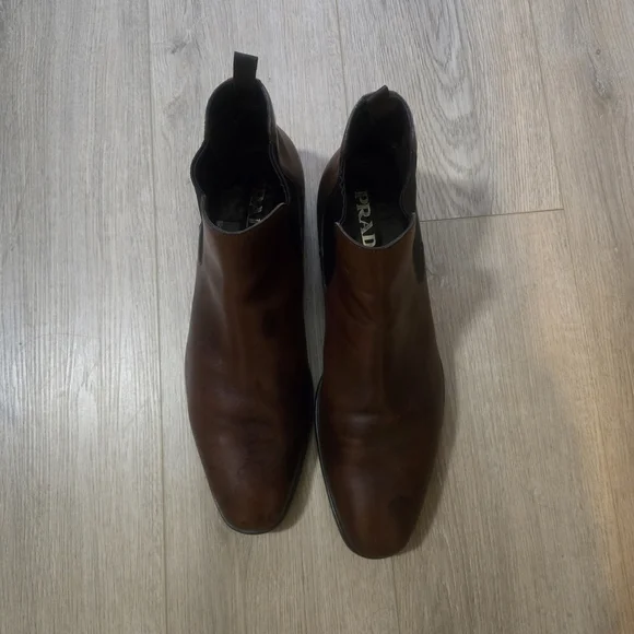 Prada Men's Rich Brown Leather Chelsea Boots - Picture 3 of 4